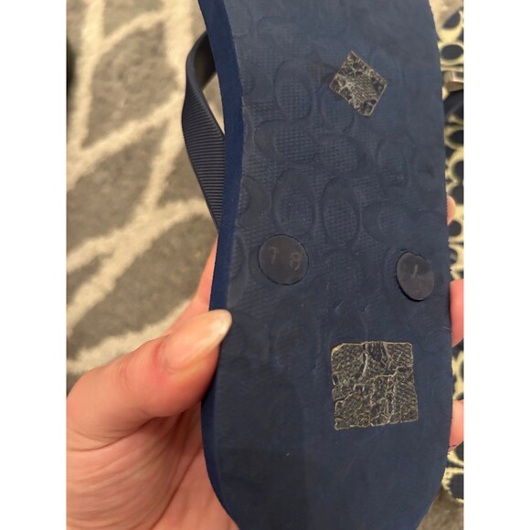 Navy and Cream Monogram C Coach Flip Flops with Silver Bow - Picture 6 of 6